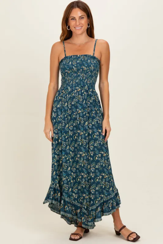 Teal Tie Neck Printed Sundress made by Angie