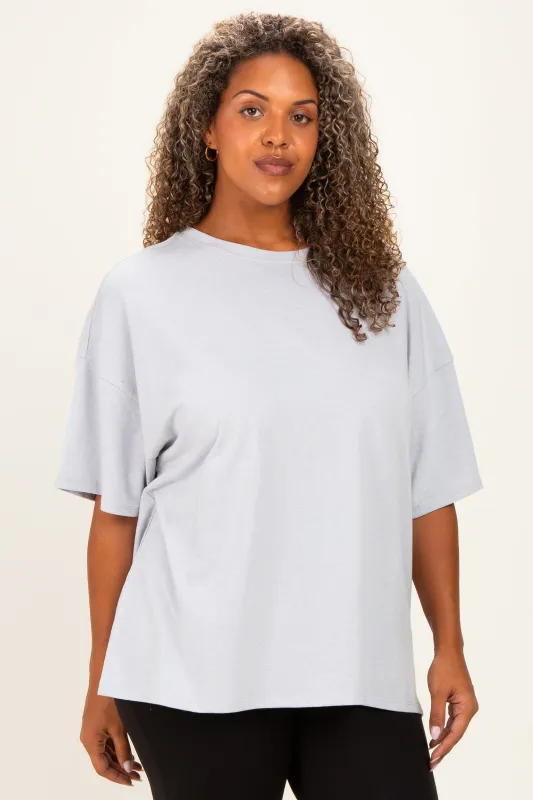 Heather Grey Plus Cotton Oversized Tunic Tee made by Zenana Outfitters