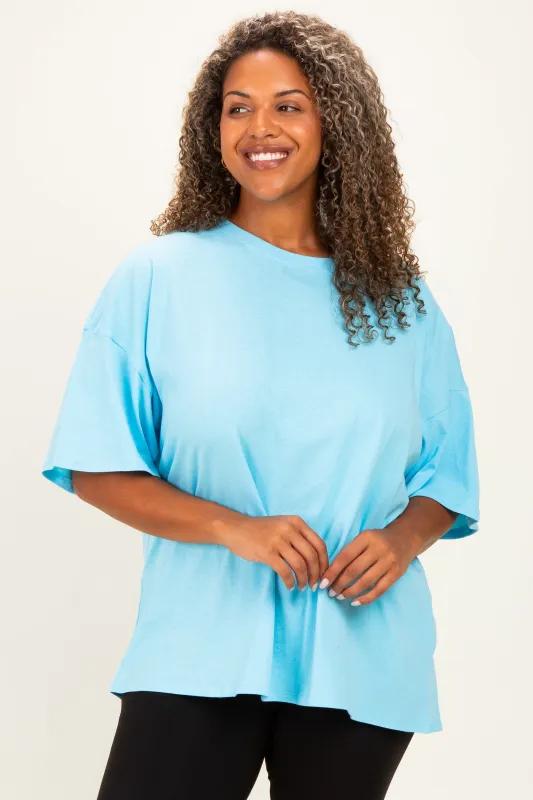 Light Blue Plus Cotton Oversized Tunic Tee made by Zenana Outfitters