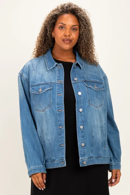 Medium Wash Plus Size Oversized Denim Jackets made by Risen