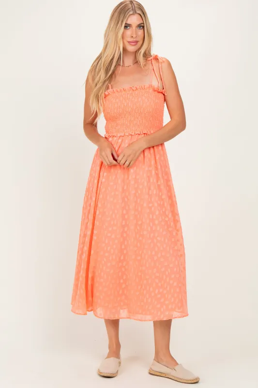 Peach Shoulder Tie Midi Dress made by Pinkblush