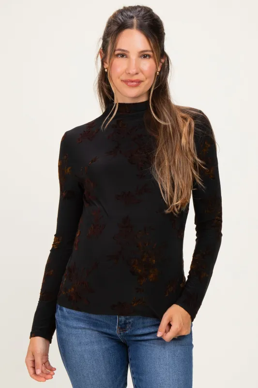 Black Velvet Floral Mock Neck Maternity Top made by Umgee