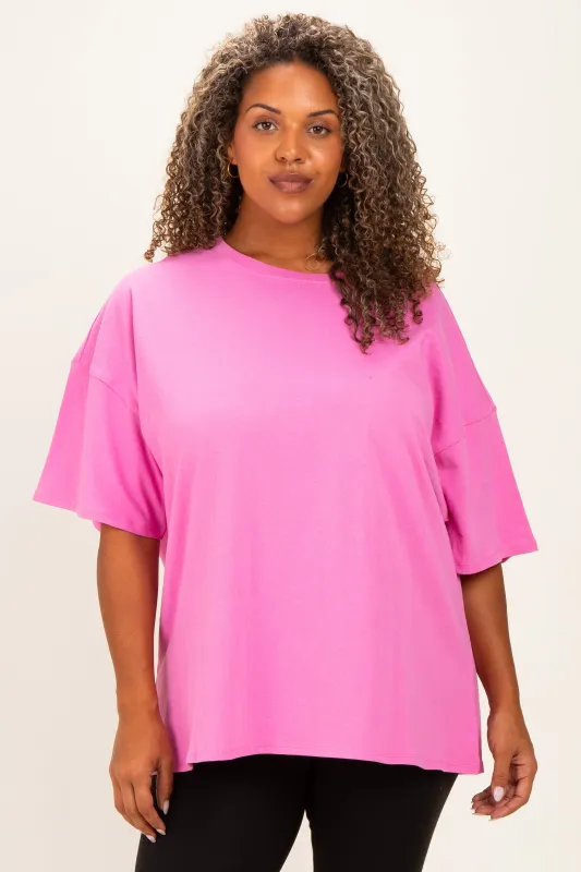 Bubble Gum Pink  Plus Cotton Oversized Tunic Tee made by Zenana Outfitters
