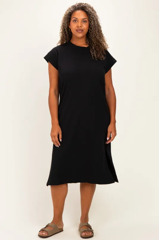 Black Plus Round Neck Short Sleeve Midi Dress made by Zenana Outfitters