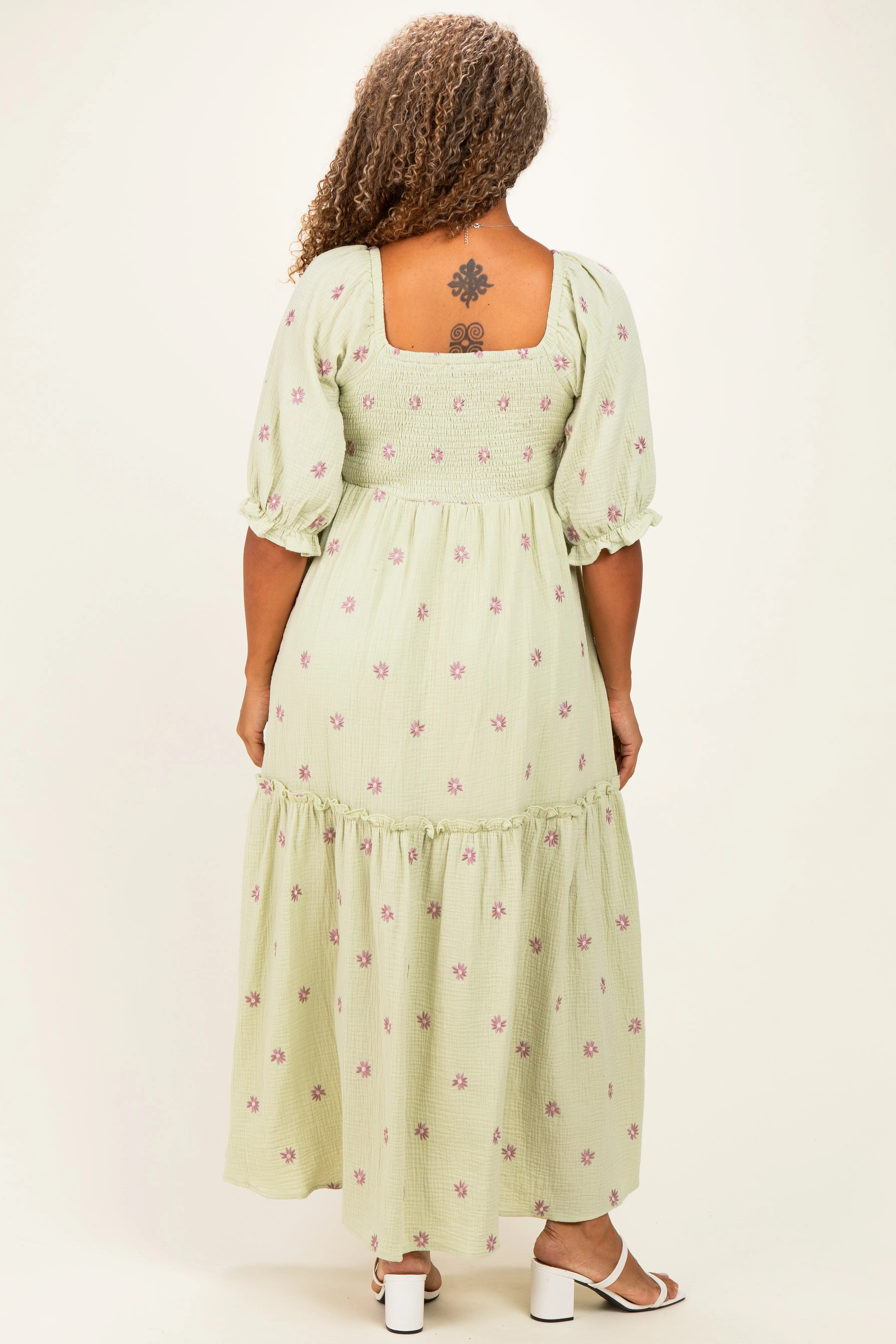 Mint Floral Smocked Puff Sleeve Plus Maxi Dress sold by Pinkblush product image thumbnail 3