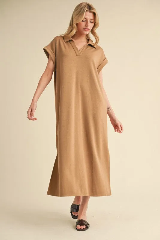 Camel Collared Oversized Midi Dress made by JODIFL