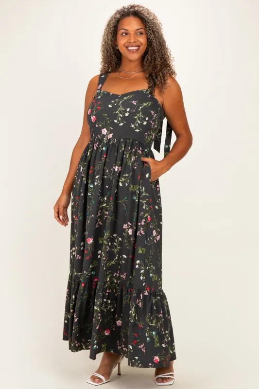 Forest Green Floral Bow Strap Plus Maxi Dress made by Sugarlips