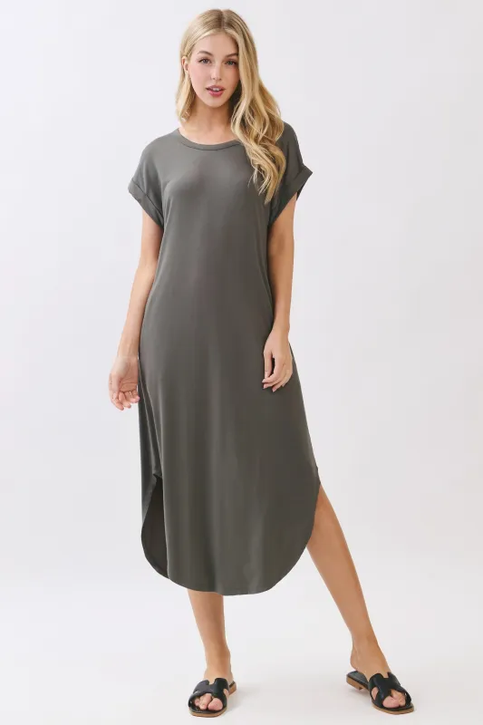 Gun Metal Rounded Hem Midi Dress made by Final Touch