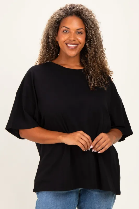 Black Plus Cotton Oversized Tunic Tee made by Zenana Outfitters