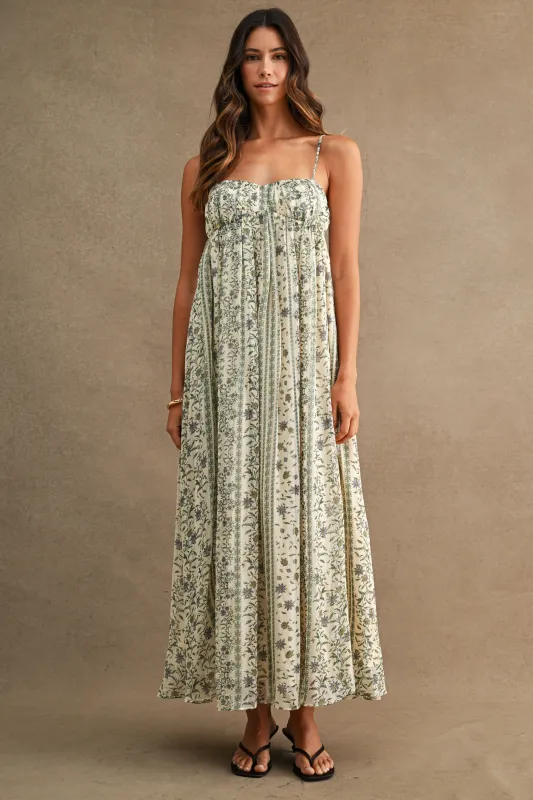 Cream Floral Empire Waist Sleeveless Midi Dress made by MABLE