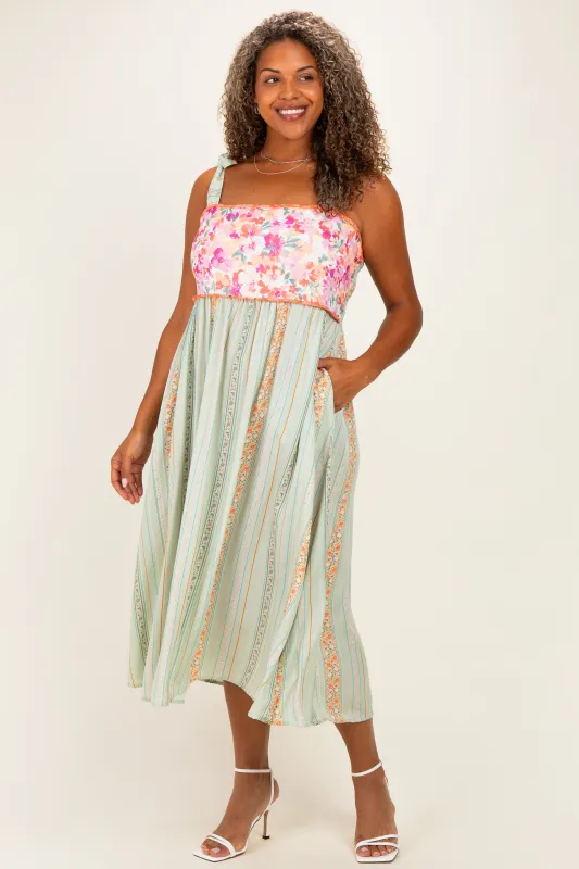 Sage Plus Floral Tie Shoulder Woven Midi Dress made by Pinkblush