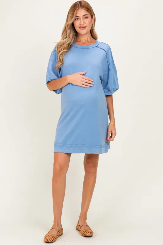 Denim Blue Mineral Wash French Terry Knit Maternity T-Shirt Dress made by Very J