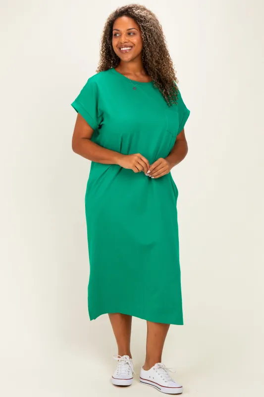 Green Plus Round Neck Short Sleeve Midi Dress made by Zenana Outfitters