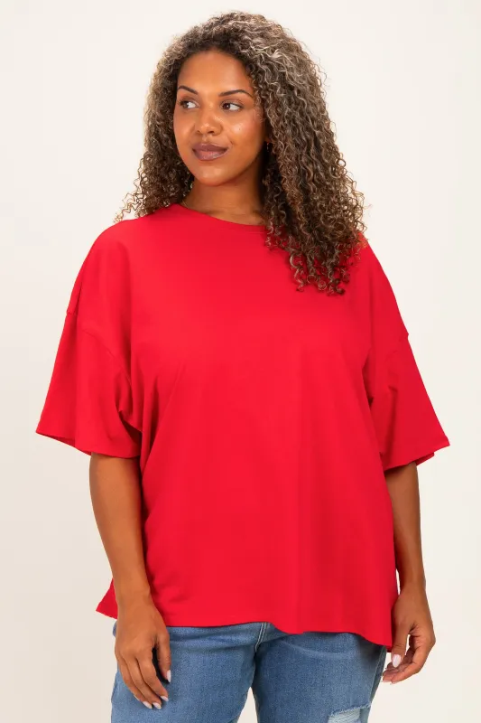 Red Plus Cotton Oversized Tunic Tee made by Zenana Outfitters