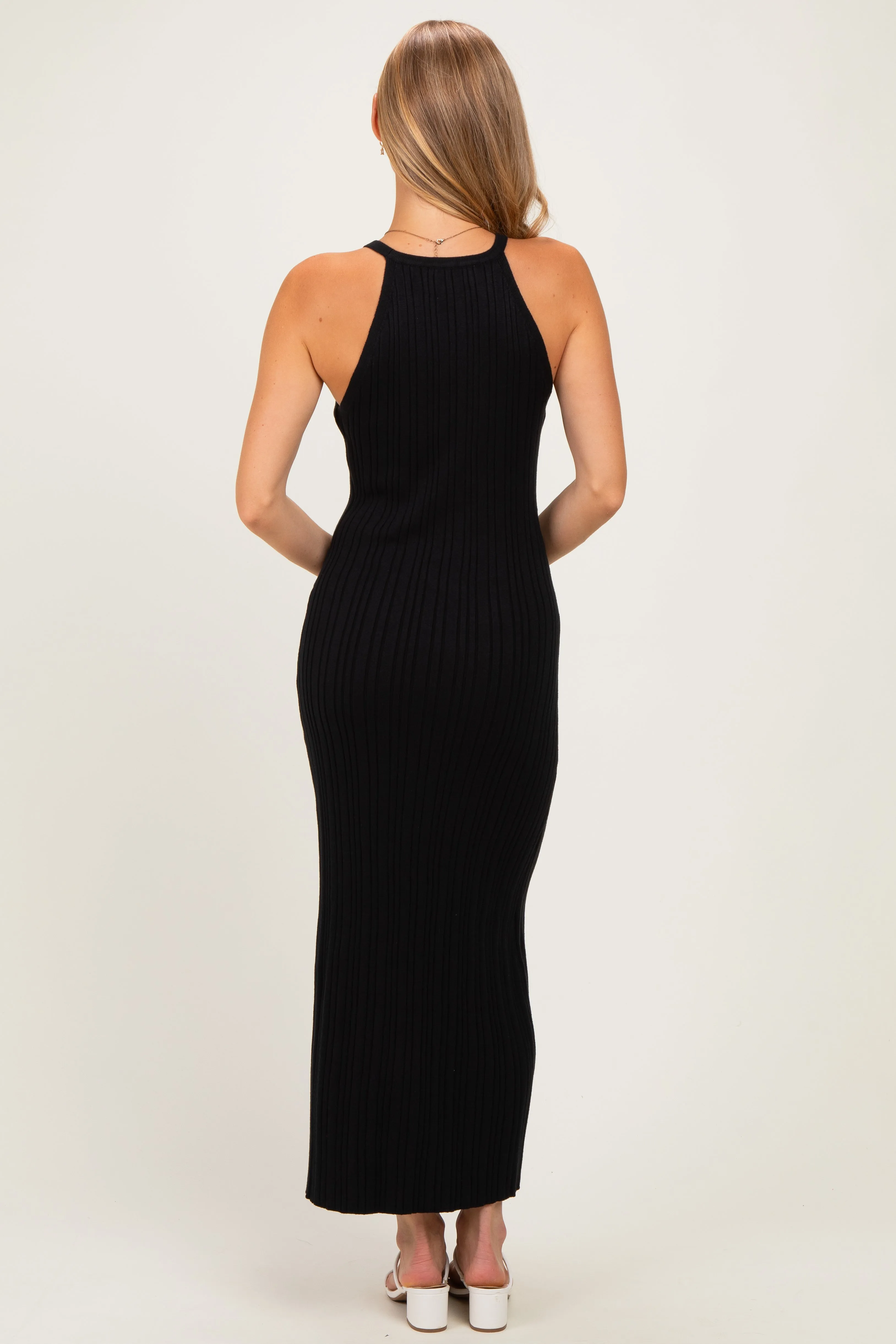 Black Halter Ribbed Knit Maxi Dress sold by Pinkblush product image thumbnail 3