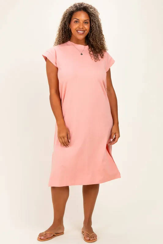 Pink Plus Round Neck Short Sleeve Midi Dress made by Zenana Outfitters