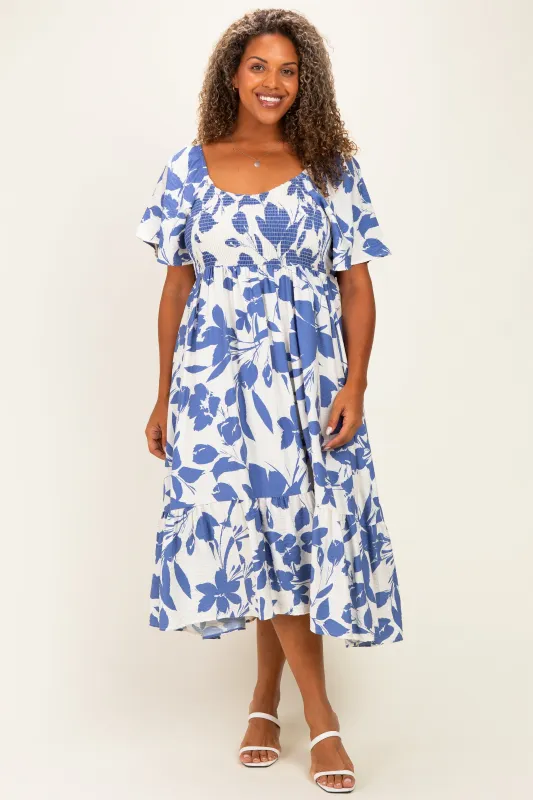 Blue Ivory Plus Sweetheart Smocked Front Floral Maxi Dress made by Pinkblush