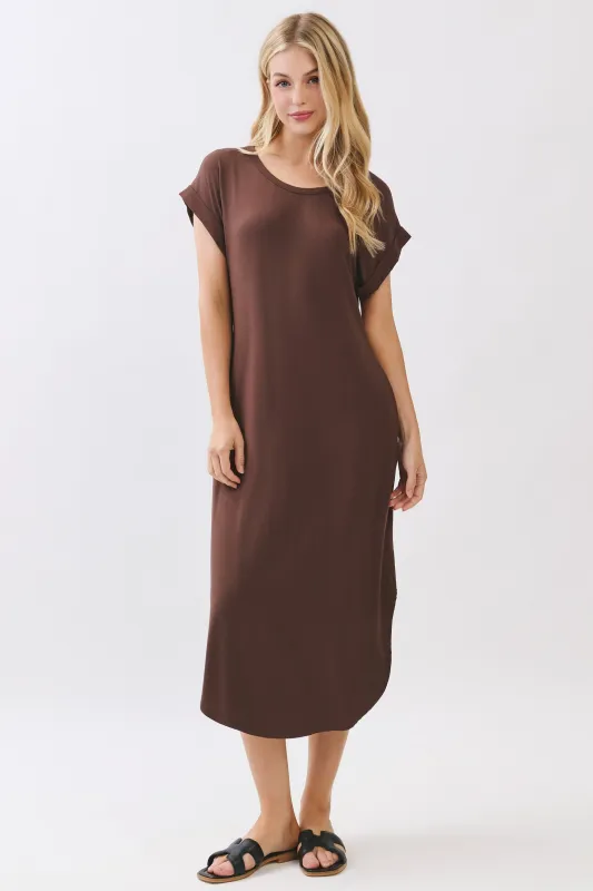 Chocolate Rounded Hem Midi Dress made by Final Touch