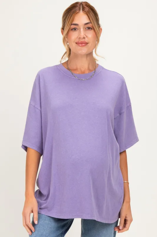 Dusty Purple Oversized Mineral Wash Maternity T-Shirt made by HYFVE