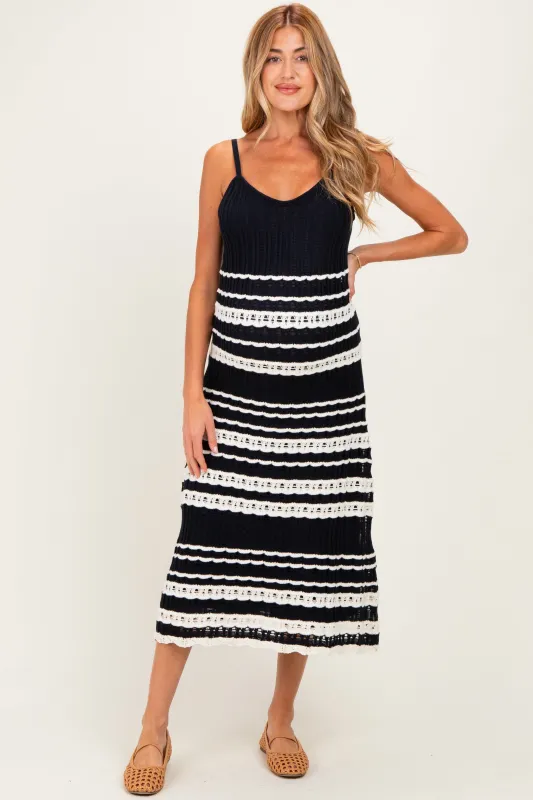 Navy Sleeveless Striped Crochet Maternity Dress made by Mustard Seed