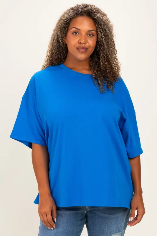 Blue Plus Cotton Oversized Tunic Tee made by Zenana Outfitters