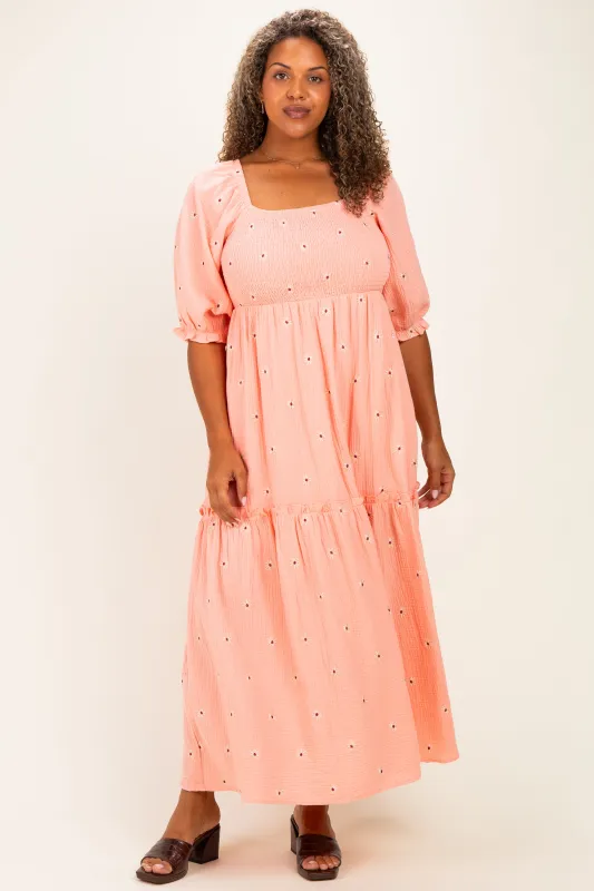 Light Pink Floral Smocked Puff Sleeve Plus Maxi Dress made by Jnna