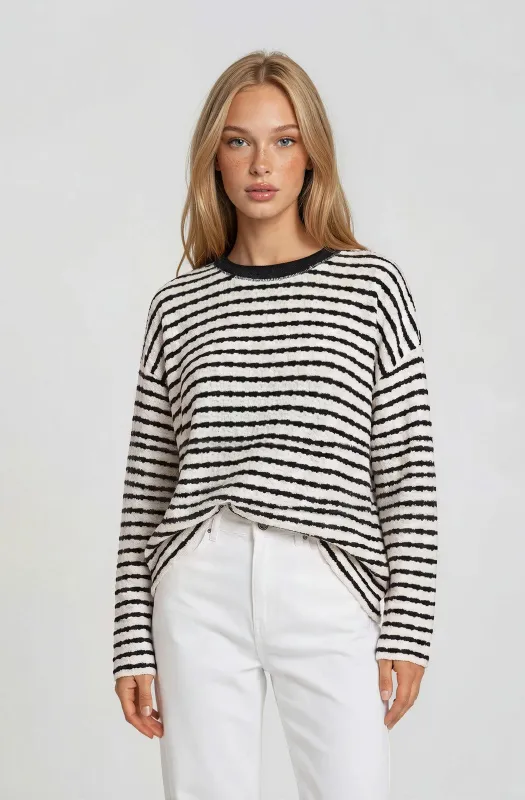 White Striped Knit Long Sleeve Top made by Gilli