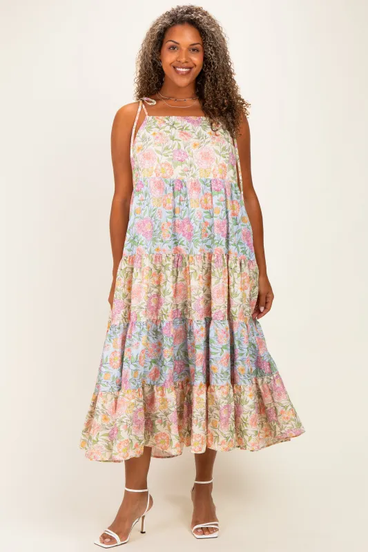 Pink Floral Colorblock Tiered Plus Maxi Dress made by Davi & Dani