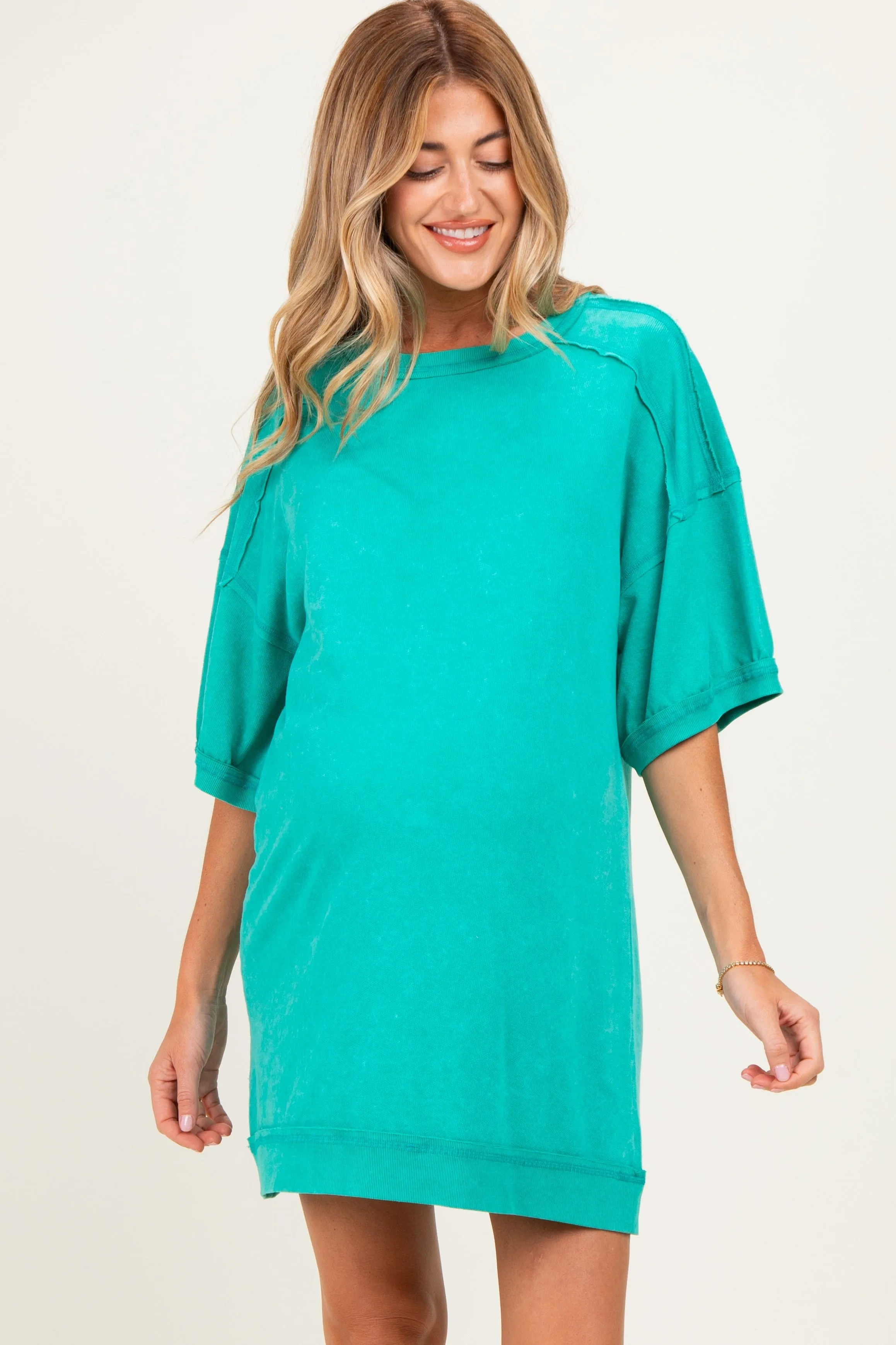 Seafoam Mineral Wash French Terry Knit Maternity T-Shirt Dress sold by Pinkblush product image thumbnail 2