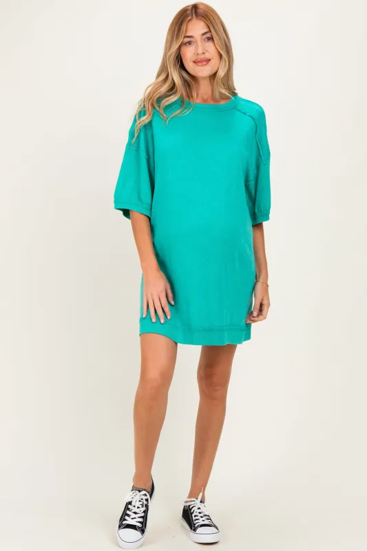 Seafoam Mineral Wash French Terry Knit Maternity T-Shirt Dress made by Very J
