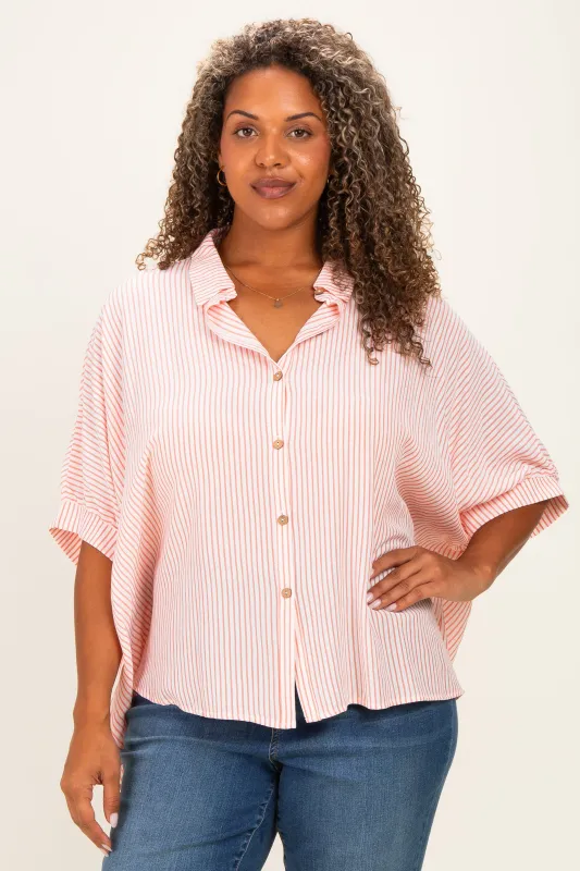 Coral Plus Woven Stripe Button Down Top made by Zenana Outfitters