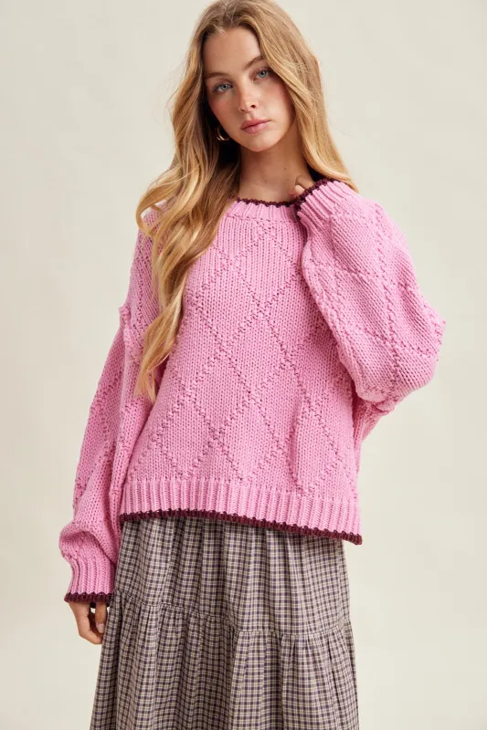 Hibiscus Contrast Trim Pointelle Sweater made by Wishlist