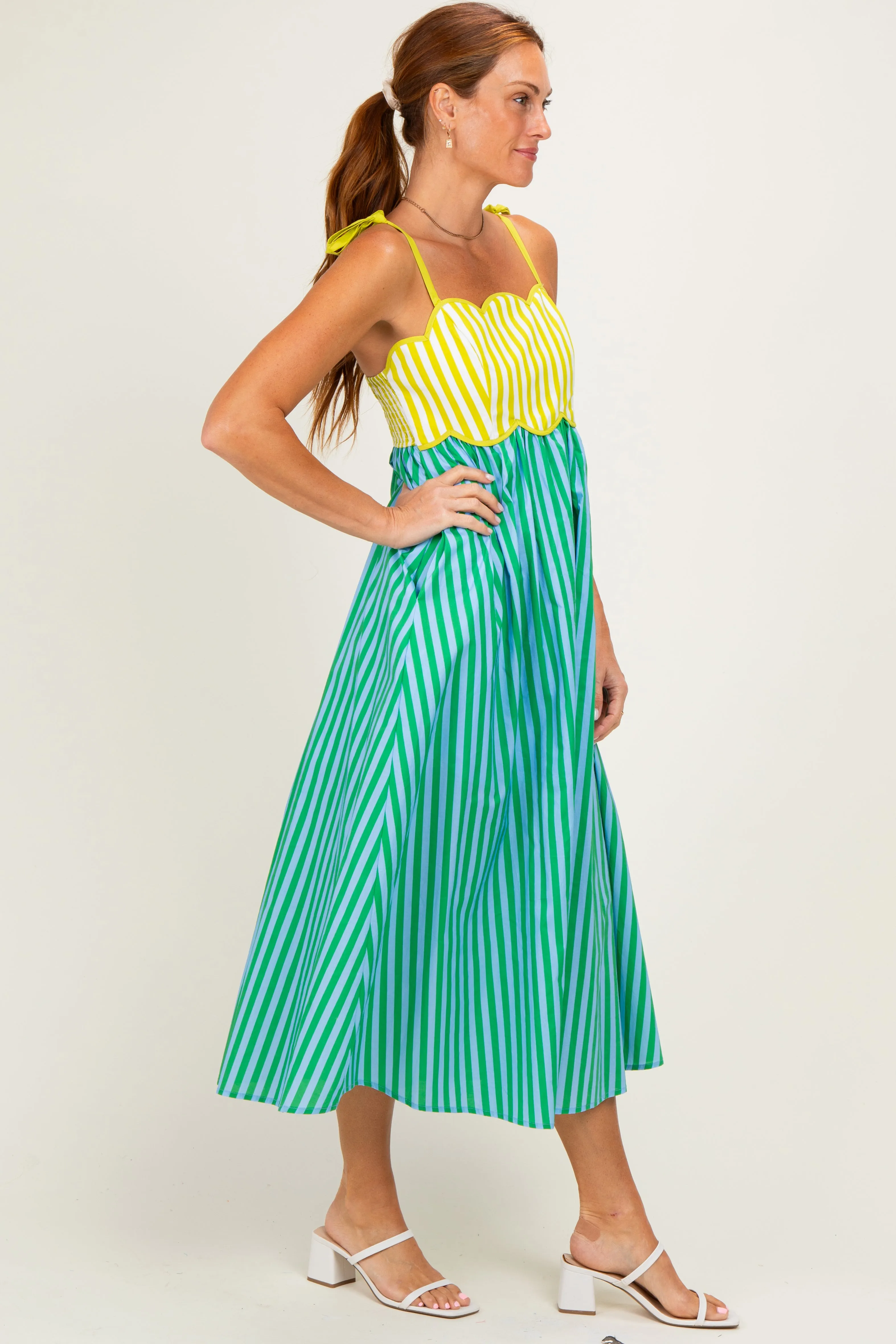 Kiwi Striped Colorblock Scallop Detail Midi Dress sold by Pinkblush product image thumbnail 2