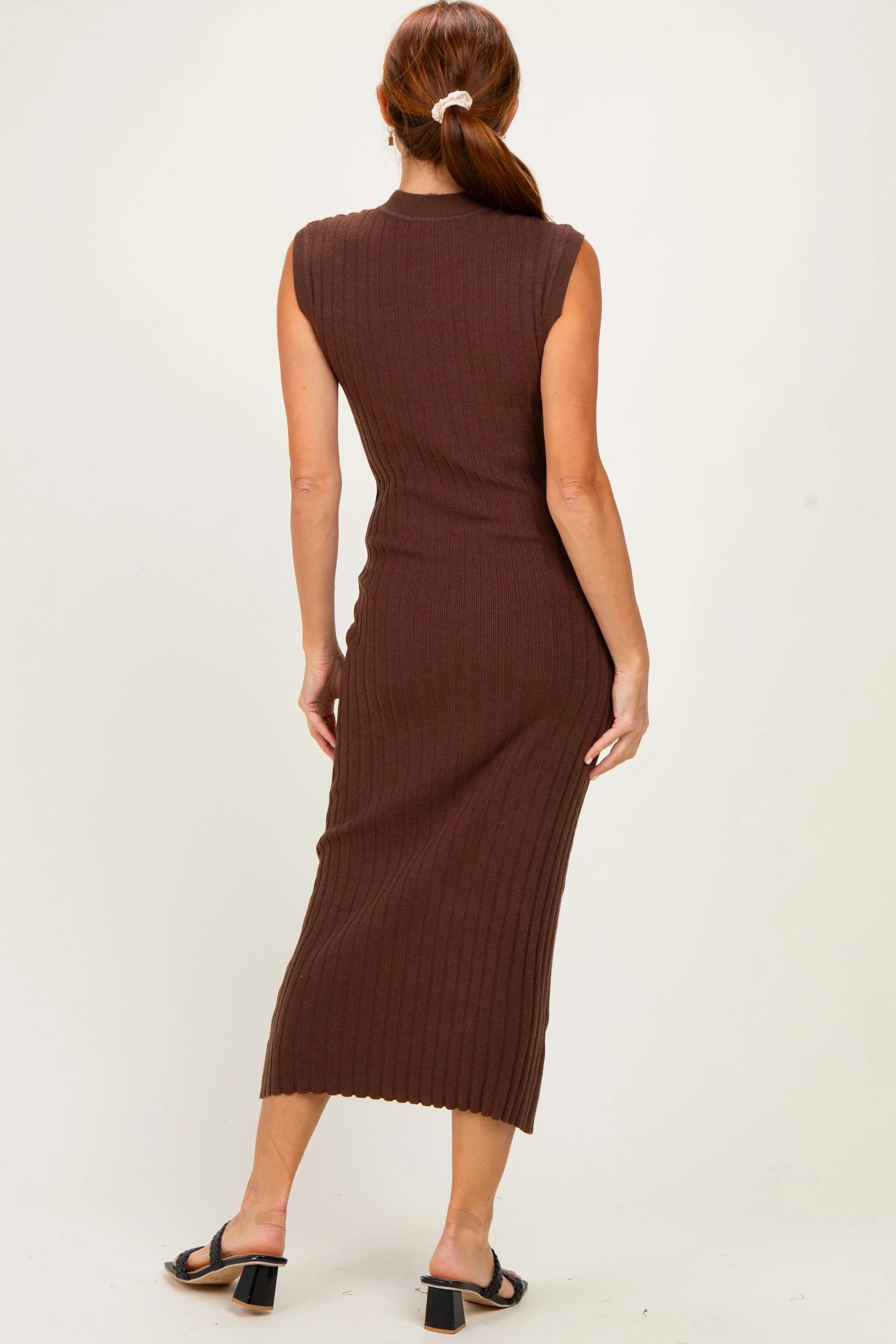 Chocolate Ribbed Knit Mock Neck Maxi Dress sold by Pinkblush product image thumbnail 3