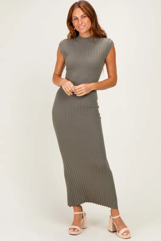 Olive Ribbed Knit Mock Neck Maxi Dress made by Able