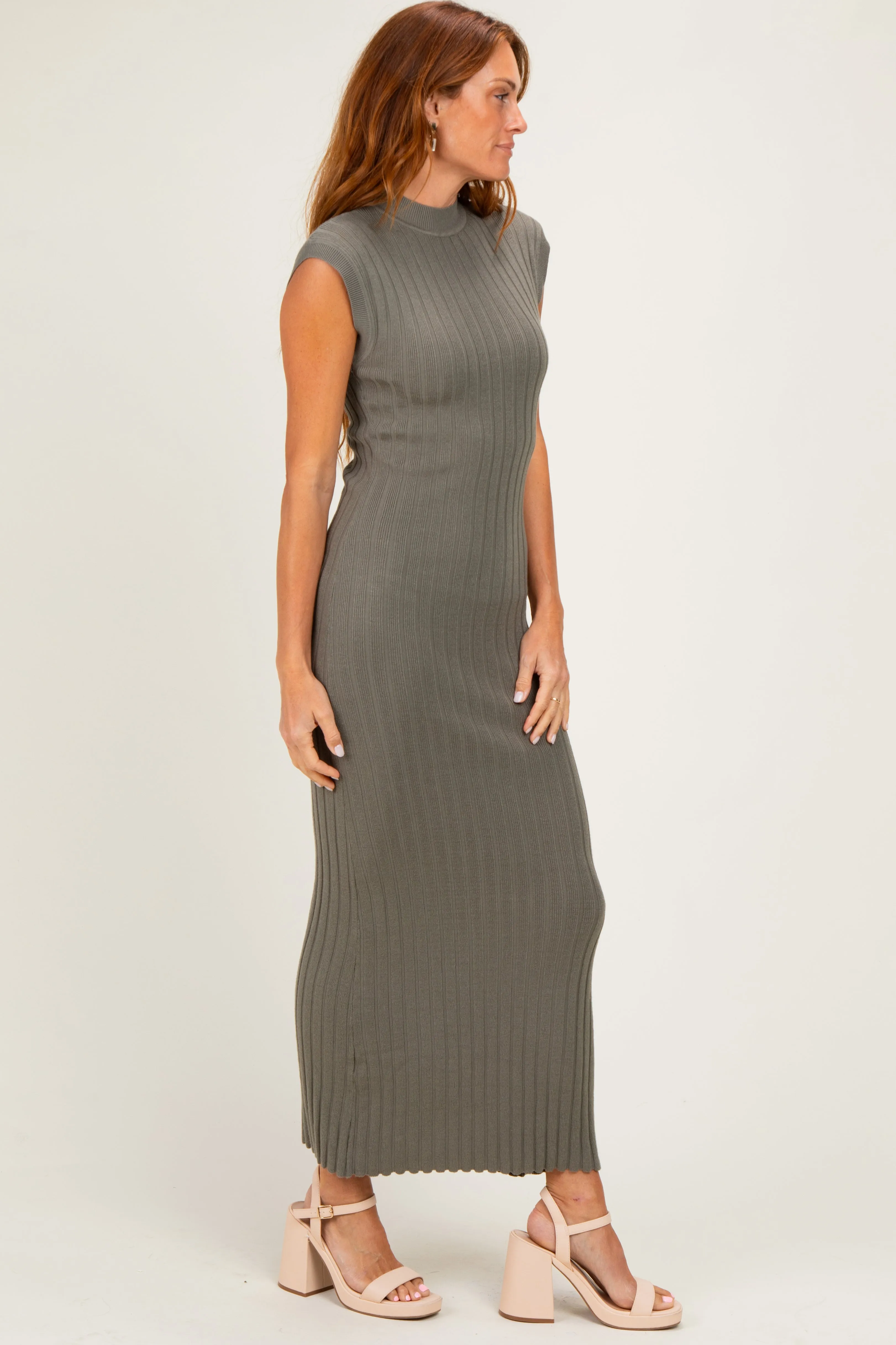 Olive Ribbed Knit Mock Neck Maxi Dress sold by Pinkblush product image thumbnail 2