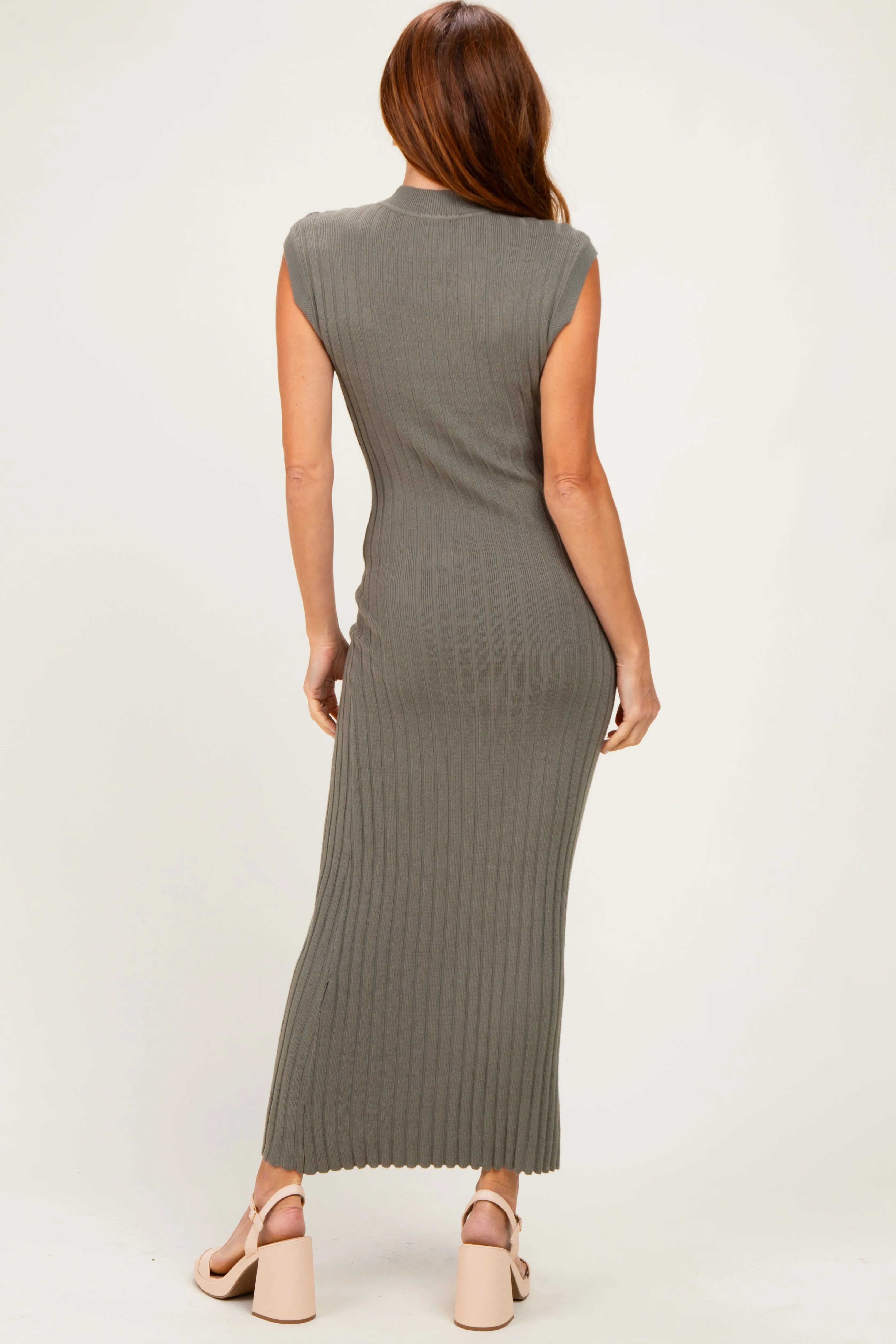 Olive Ribbed Knit Mock Neck Maxi Dress sold by Pinkblush product image thumbnail 3