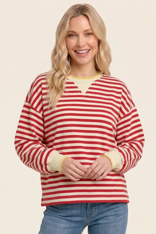 Red Relaxed Fit Striped Pullover made by Staccato
