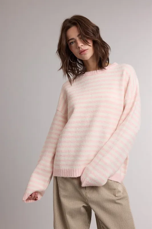 Ballet Pink Brushed Knit Striped Sweater made by Wishlist