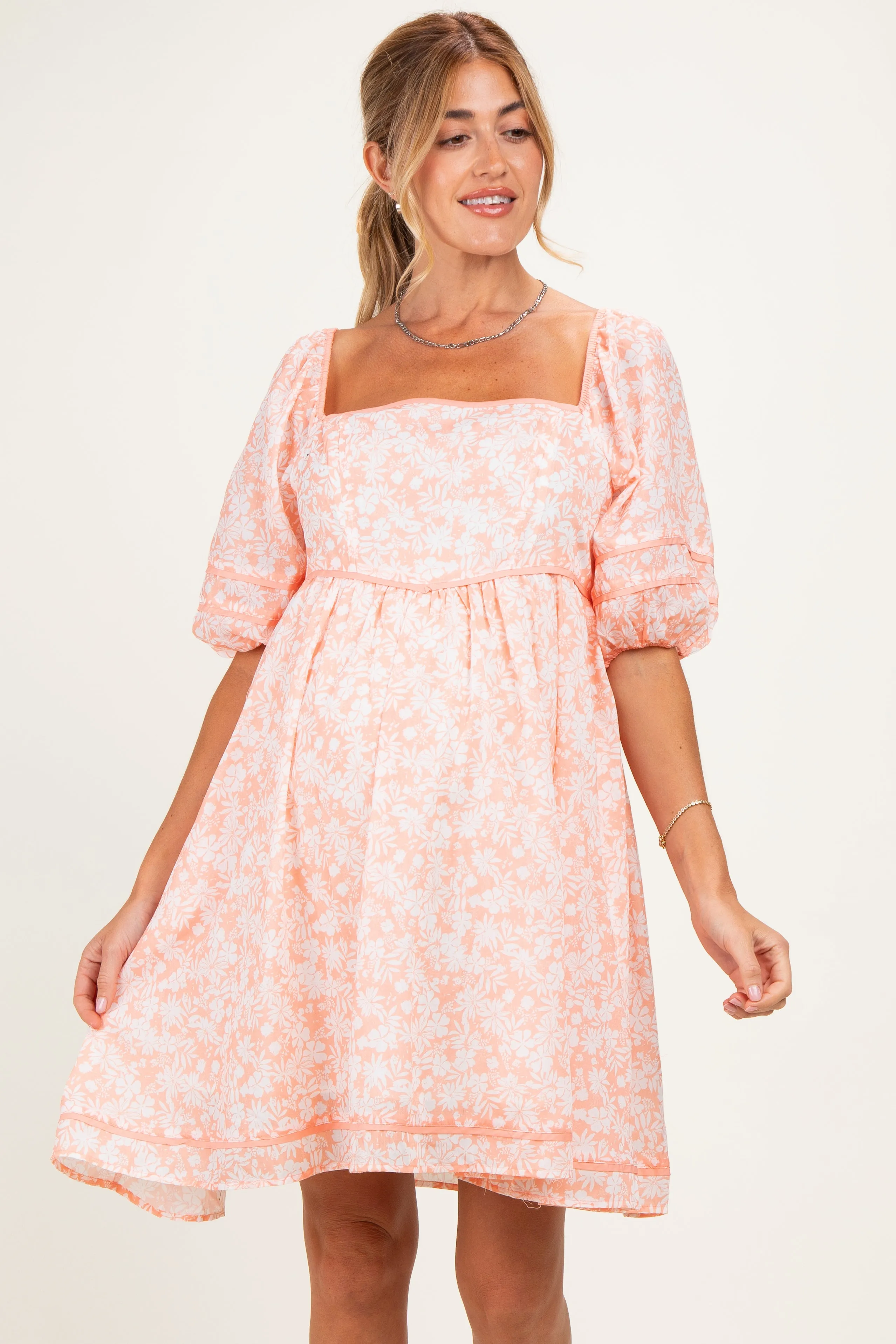 Coral Contrast Binded Floral Maternity Mini Dress sold by Pinkblush product image thumbnail 3