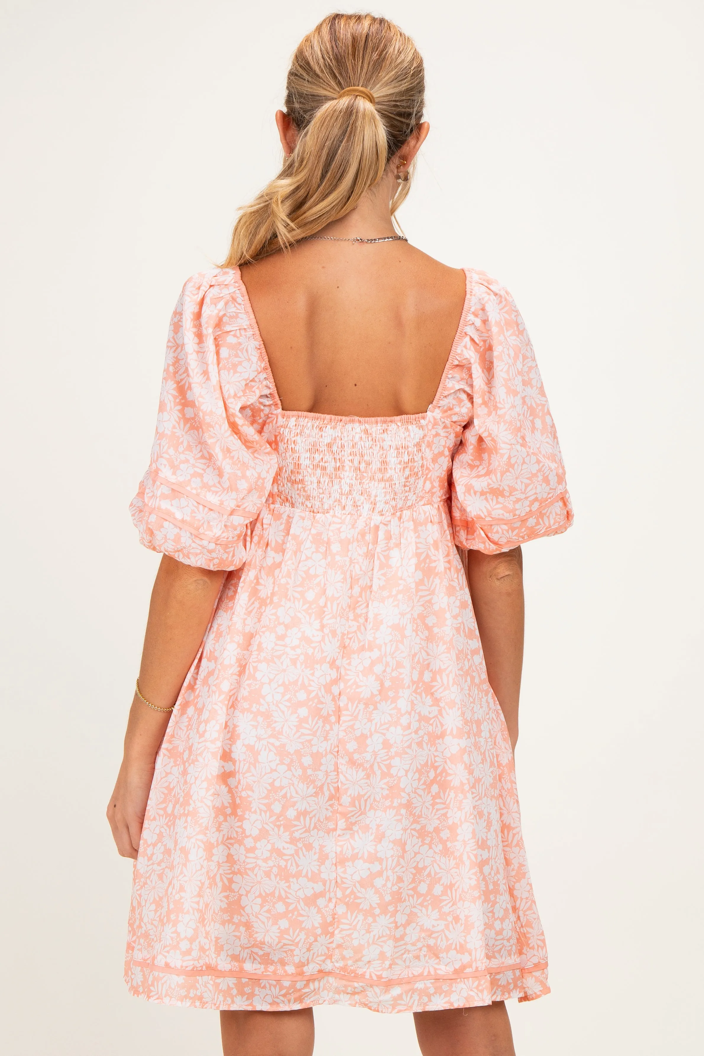 Coral Contrast Binded Floral Maternity Mini Dress sold by Pinkblush product image thumbnail 4