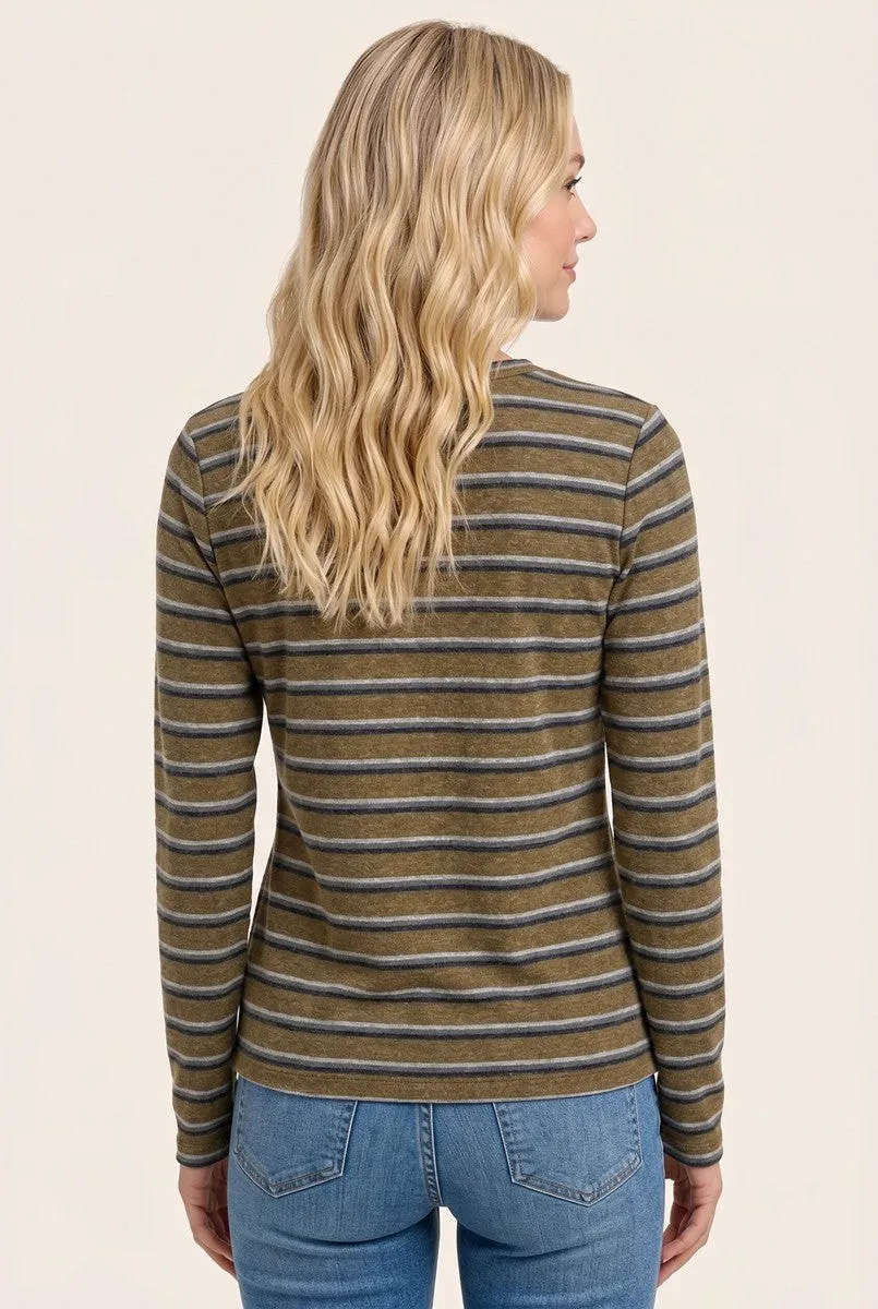 Olive Double Striped Long Sleeve Top sold by Pinkblush product image thumbnail 2