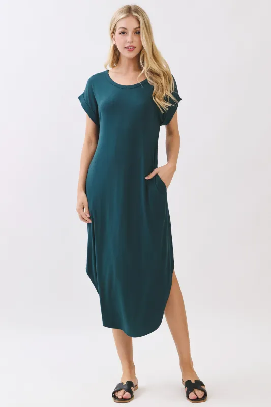 Hunter Green Rounded Hem Midi Dress made by Final Touch