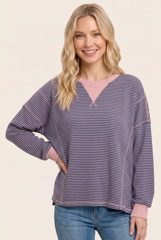 Pink Navy Striped Oversized Pullover made by Staccato