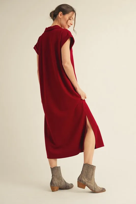 Burgundy Collared Oversized Midi Dress sold by Pinkblush product image thumbnail 2