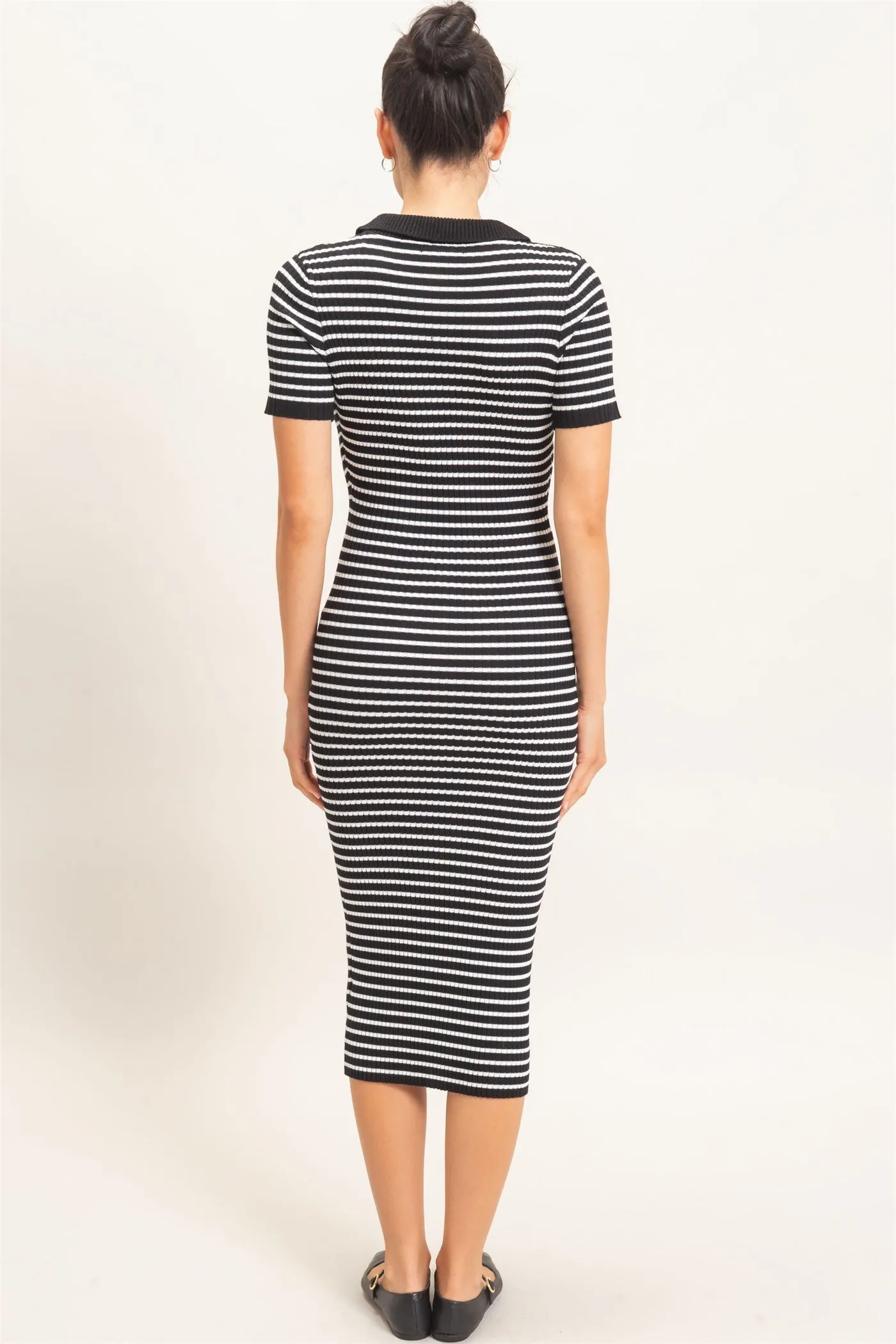 Black Ribbed Striped Collared Midi Dress sold by Pinkblush product image thumbnail 3