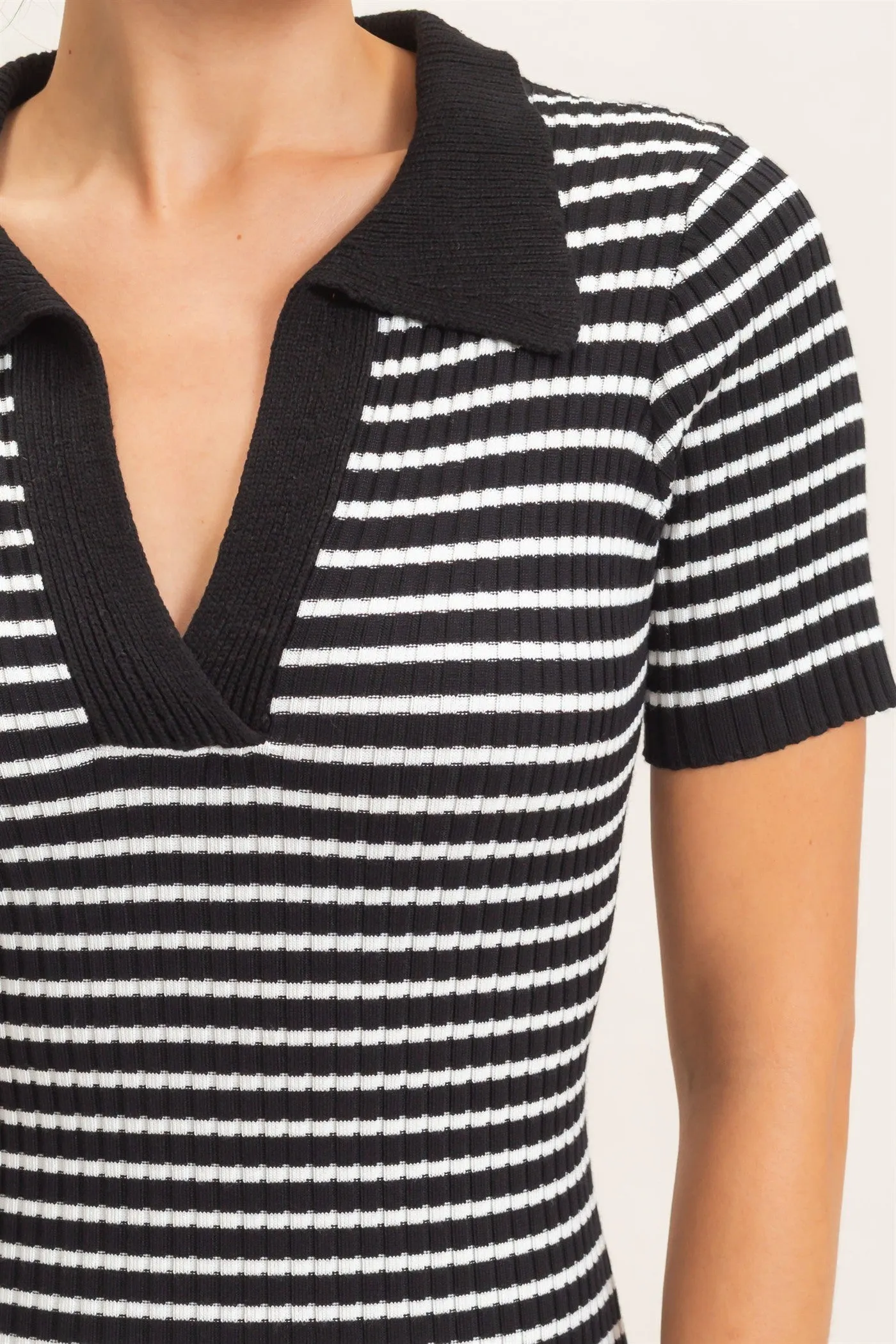 Black Ribbed Striped Collared Midi Dress sold by Pinkblush product image thumbnail 4