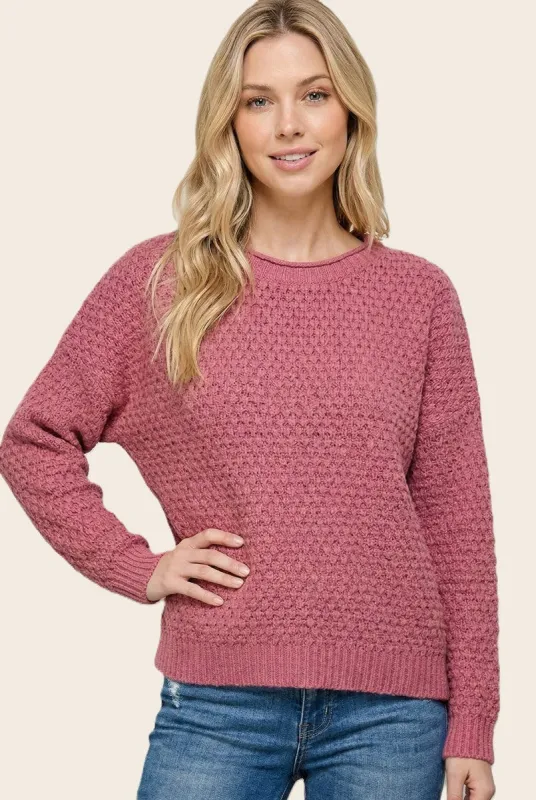 Mauve Pink Honeycomb Knit Sweater made by Staccato