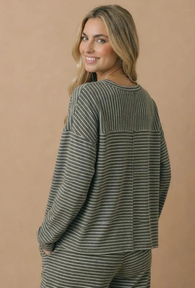 Olive Striped Oversized French Terry Top sold by Pinkblush product image thumbnail 3