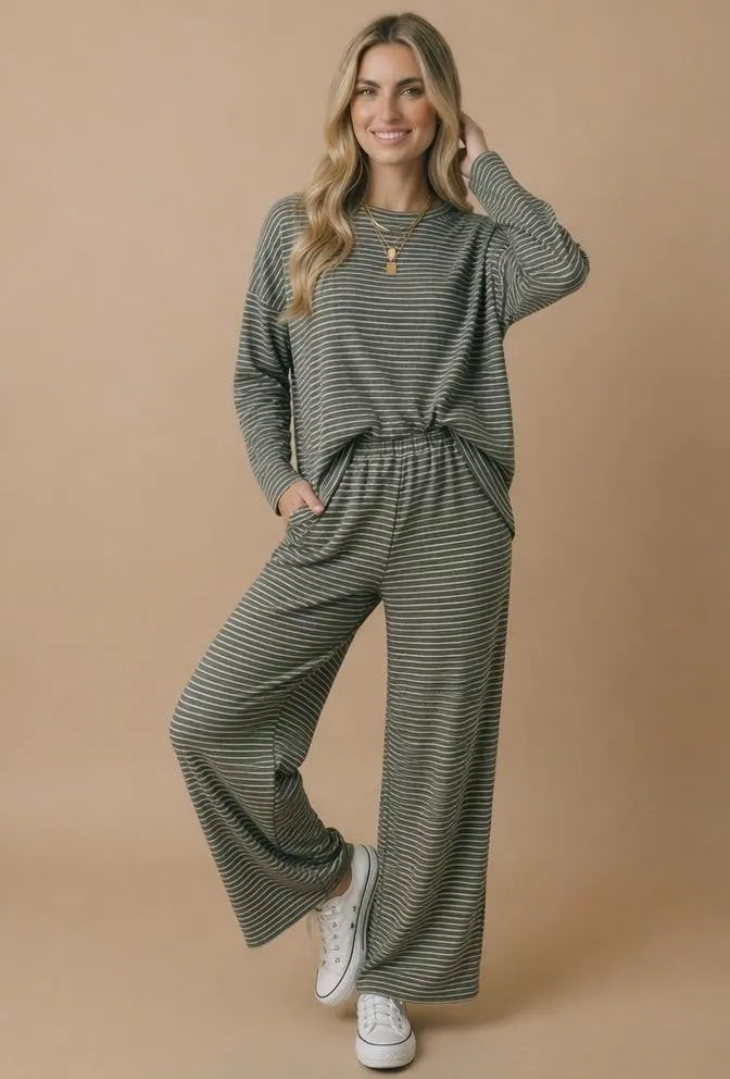 Olive Striped Oversized French Terry Top sold by Pinkblush product image thumbnail 2